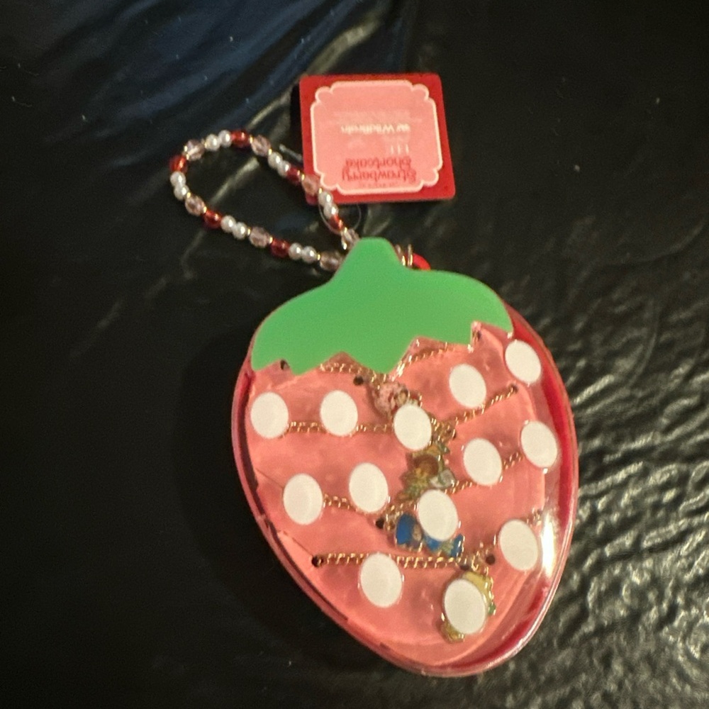 Strawberry-Shaped Pink and Green Keychain